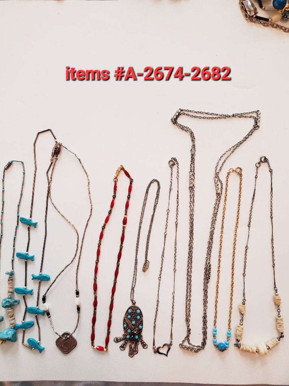9 Necklaces, items # A-2674-2682, wt. 67 grams.